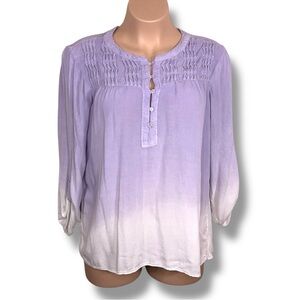 XL Bandolino Purple Ombre Peasant Top Roll Tab Sleeve Viscose Smocked Top